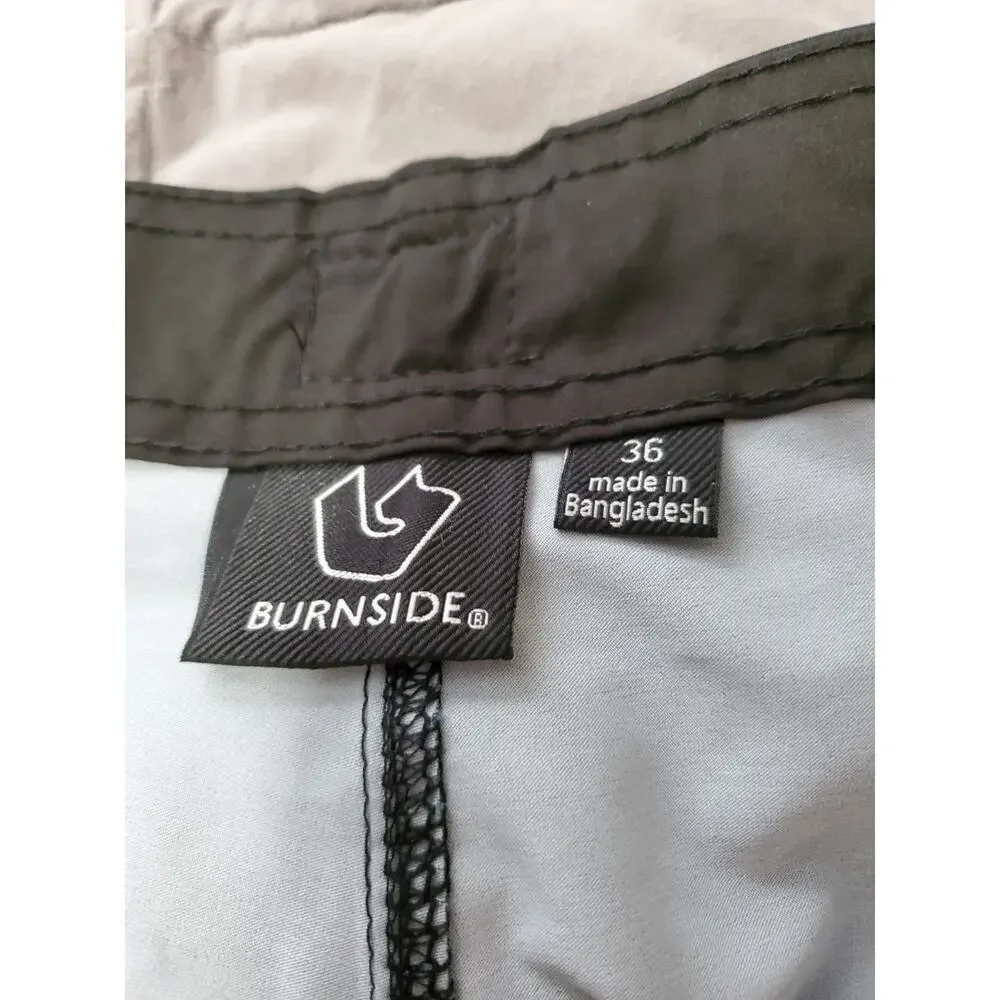 Burnside Men’s Board Shorts Gray Black Stripe Quick Dry Stretch Size 36 NWT